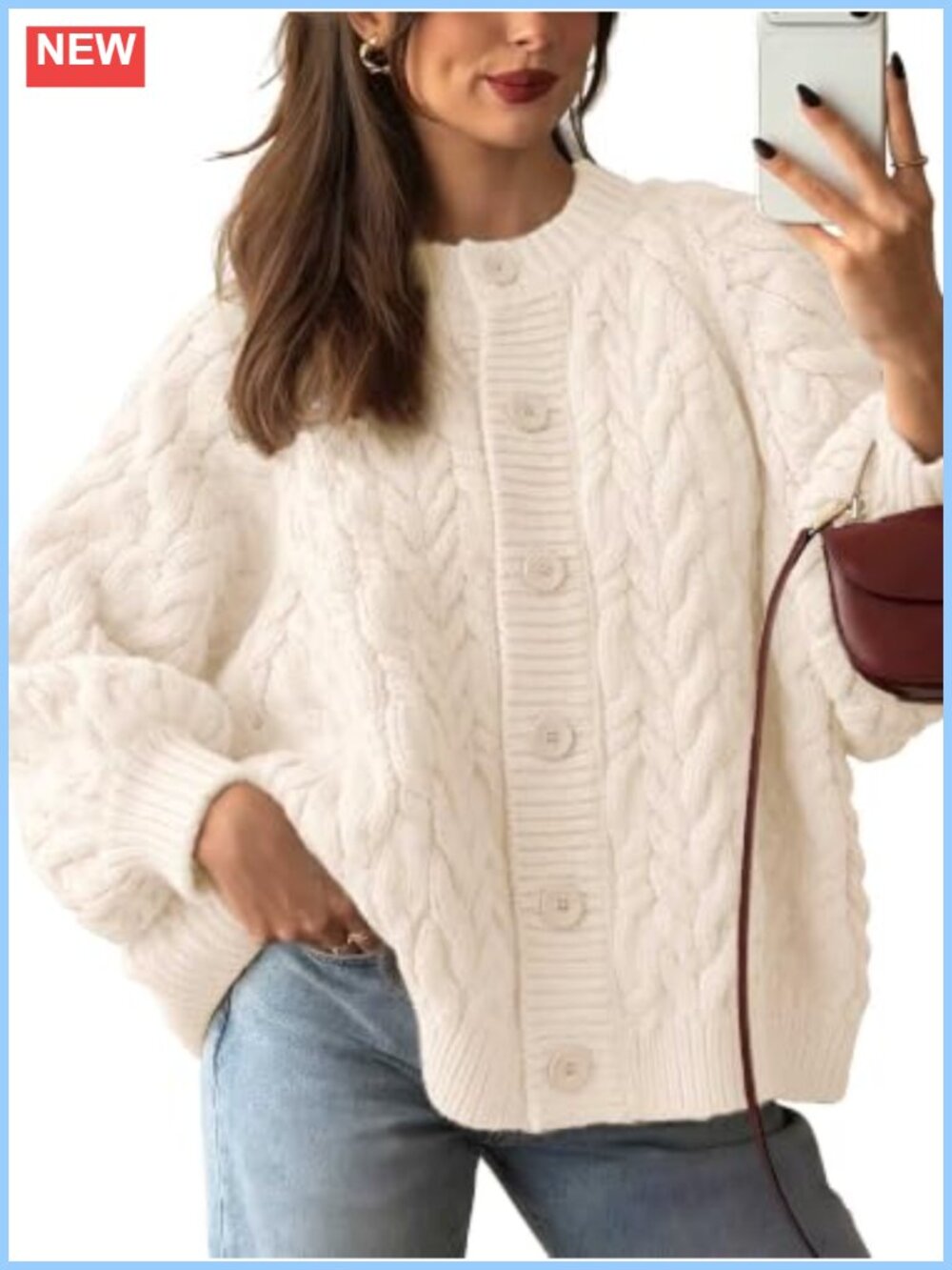 Oversized Chunky Cable Knit Button Down Cardigan Sweater Coat